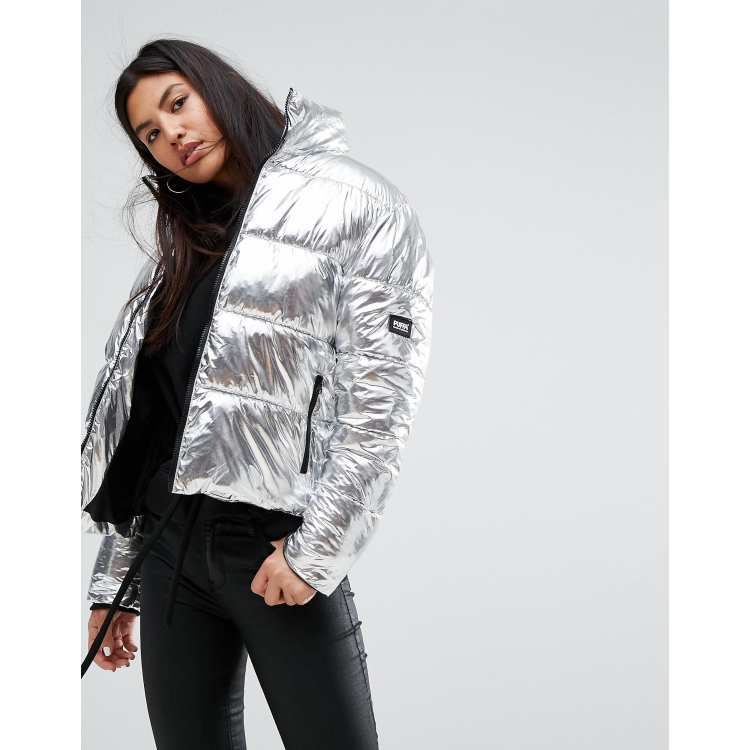 Puffa Original Oversized Jacket In Metallic Silver ASOS