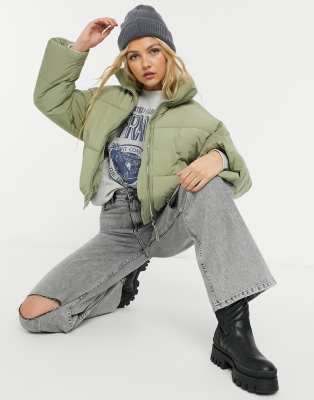 фото Пуховик в стиле oversized цвета хаки bershka-зеленый