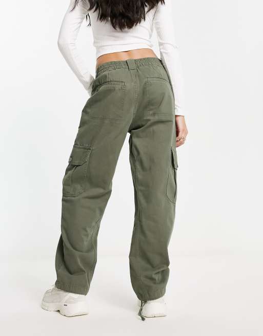 Pull & Bear cargo pants with adjustable cuff in khaki