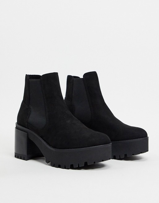 Pull &Bear chunky sole heeled chelsea boot in black