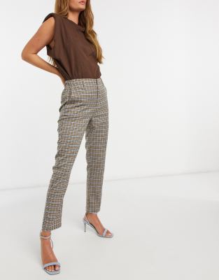 Pull \u0026 Bear - Geruite broek met elastische taille in bruin | ASOS