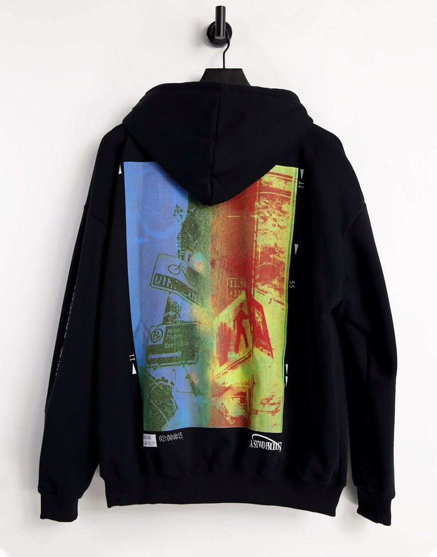 Pull & Bear hoody with sunset back print in blue-Blues