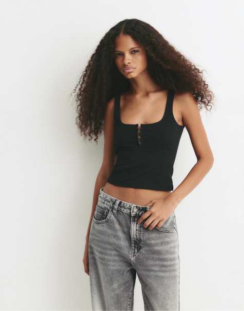 Pull & Bear – Korsett-Top in Schwarz mit Riemchenträgern - view 1