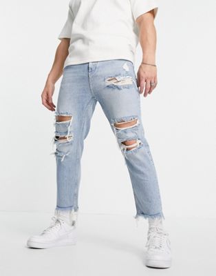 Pull & Bear loose fit ripped jeans in light blue