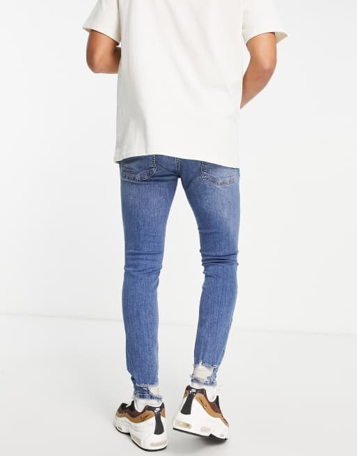 Pull & Bear premium ripped skinny jeans in blue | ASOS