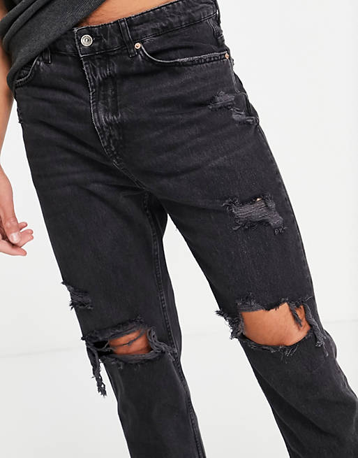 ética Cooperación embudo Pull & Bear relaxed ripped jeans in black | ASOS
