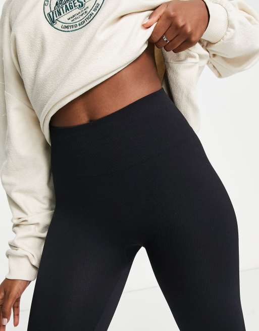 Pull & Bear seamless ribbed leggings coord in black ASOS