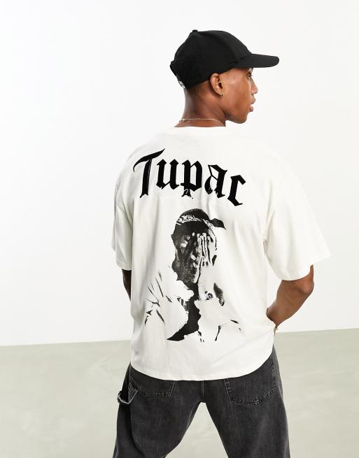 Pull & Bear - T-shirt med Tupac-print i hvid