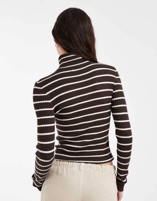 pull col roulé à rayures marron, 4 de 4