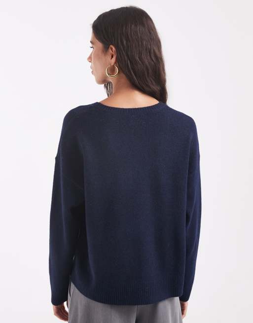 Pull en maille à col rond bleu marine foncé, 2 de 4