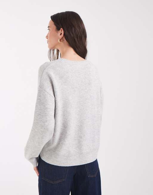 Pull en maille à col rond Only en gris clair, 4 de 4
