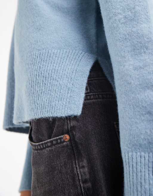 Pull en maille oversize à couture devant bleu clair, 3 de 4