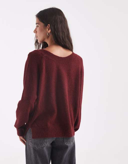 Pull en maille réversible bordeaux foncé, 2 de 4