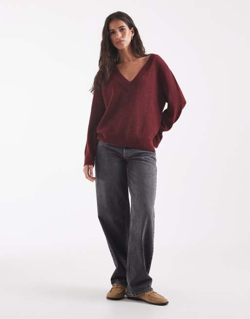 Pull en maille réversible bordeaux foncé, 3 de 4