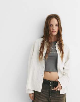 Pull & Bea - Gestreiftes Hemd in Beige mit „STWD"-Grafikprint-Neutral