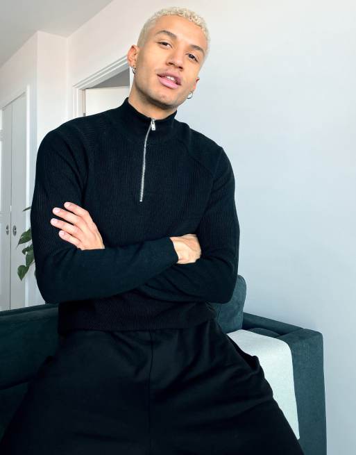 Pull&Bear 1/2 zip sweater in black