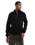 [Pull & Bear] Pull & Bear 1/4 zip knitted jumper in black XS BLACK