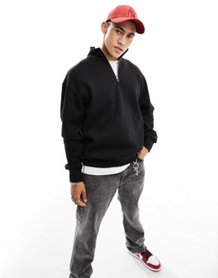 Pull&Bear 1/4 zip sweatshirt in black - ASOS Price Checker