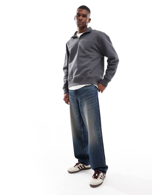 Pull&Bear 1/4 zip sweatshirt in charcoal 