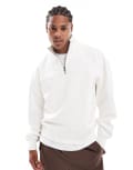 [Pull & Bear] Pull & Bear 1/4 zip sweatshirt in off white L WHITE