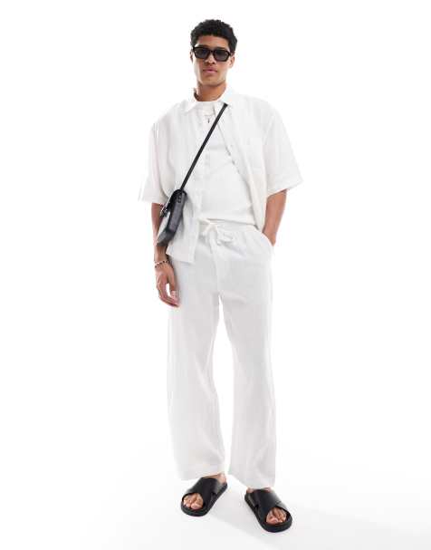 Pull&Bear 100% baggy linen pants in white - part of a set - view 1