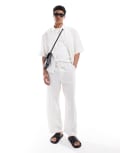 [Pull & Bear] Pull & Bear 100% baggy linen pants in white (part of a set) S WHITE