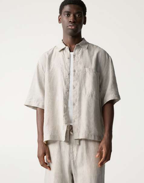 Pull&Bear 100% linen boxy fit shirt in beige