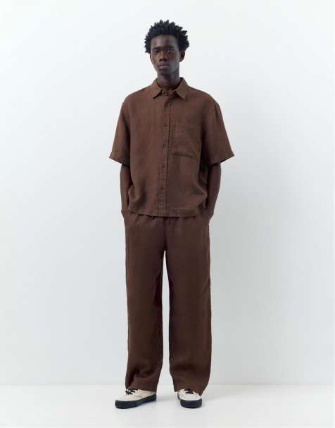 Pull&Bear 100% linen set in brown - view 1