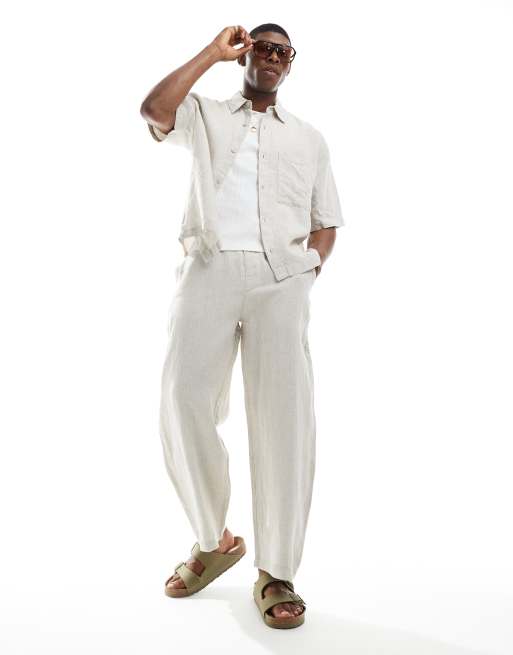 Pull&Bear 100% linen shirt in natural - part of a set