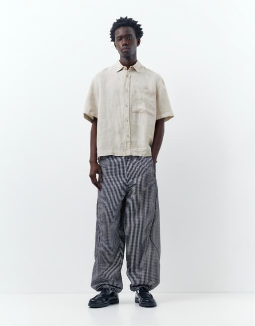 Pull&Bear 100% linen short sleeve shirt in beige, 2 of 4