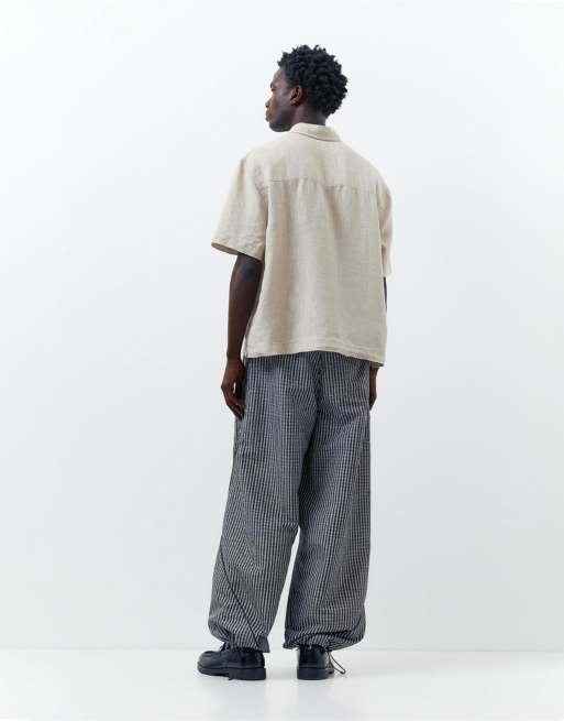 Pull&Bear 100% linen short sleeve shirt in beige, 4 of 4
