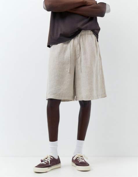 Pull&Bear 100% linen shorts in beige - view 1