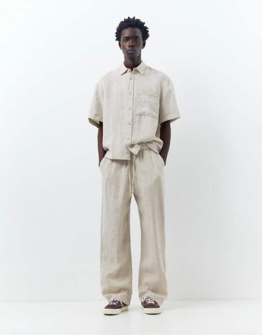 Pull&Bear 100% linen trousers in beige, 2 of 4