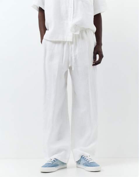 Pull&Bear 100% linen trousers in white - view 1