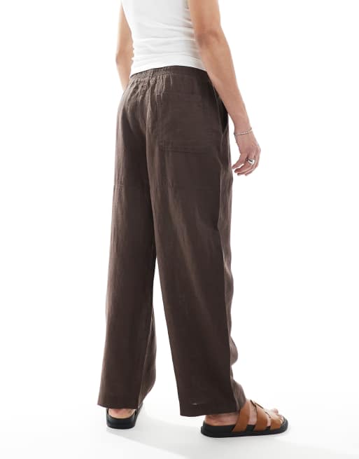 Pull&Bear 100% linen wide leg pants in brown - part of a set 