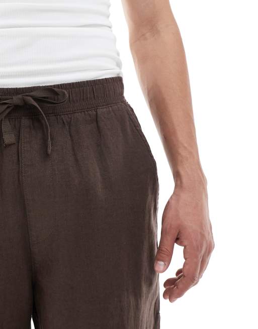 Pull&Bear 100% linen wide leg pants in brown - part of a set 