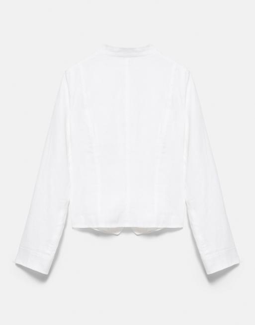 Pull&Bear 100% linnen jack met knopen in wit, 6 van 6