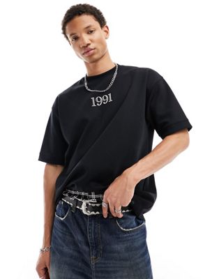 Pull&Bear 1991 printed t-shirt in black