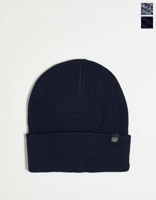 Pull&Bear 2 multi-pack beanies in navy and grey