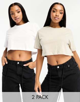 ASOS DESIGN boxy crop top and pants set in sand linen