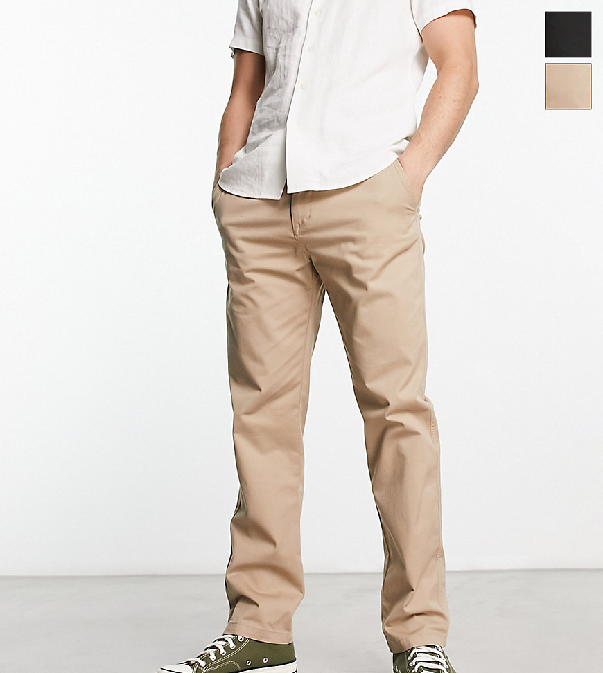 Pull & Bear 2 pack chinos in black and beige-Multi