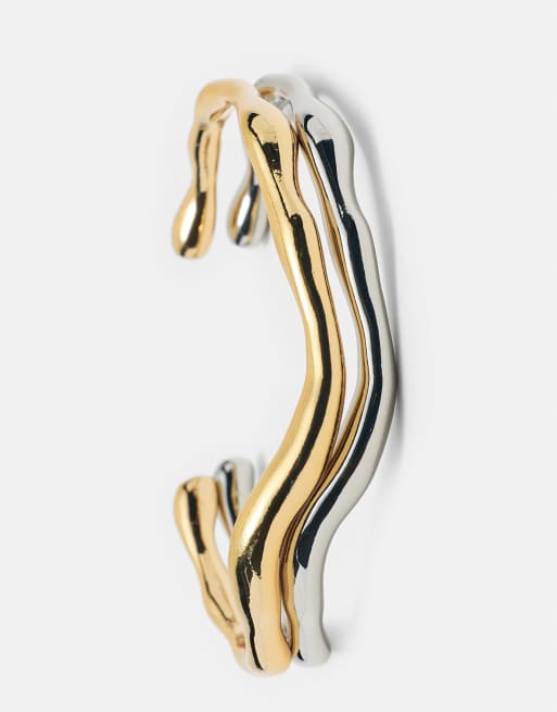 Pull&Bear 2-pack metalliska armband i silver/guld, 3 av 4