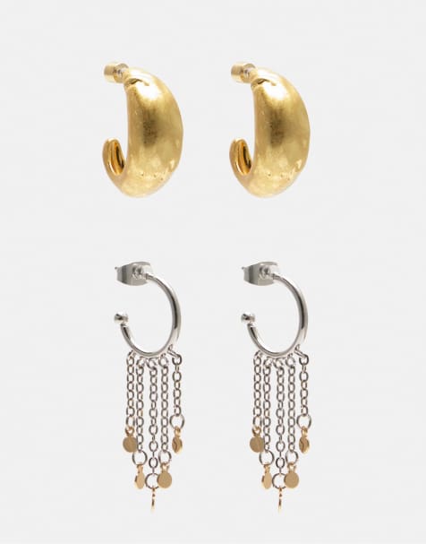 Pull&Bear 2-pack of chain earrings in gold - view 1