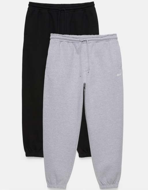 Pull&Bear 2-pack of stwd joggers in grey marl, 4 of 5
