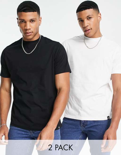Pull&Bear 2 pack of t-shirts in black & white