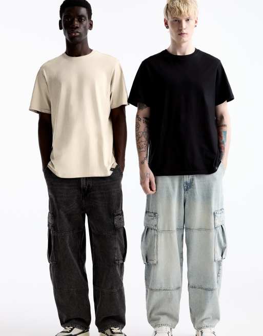 Pull&Bear 2 pack of t-shirts in sand