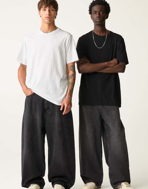 Pull&Bear 2 pack of t-shirts in white/black