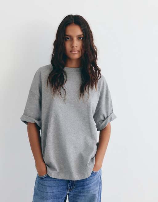 Pull&Bear 2-pack oversize t-shirts i marinblått och grått, 3 av 4
