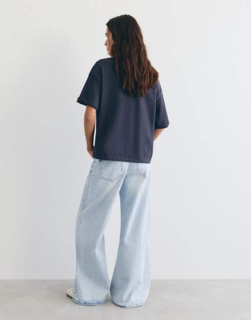 Pull&Bear 2-pack oversize t-shirts i marinblått och grått, 4 av 4