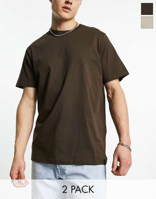 Pull&Bear 2 pack oversized t-shirts in brown and beige exclusive at ASOS